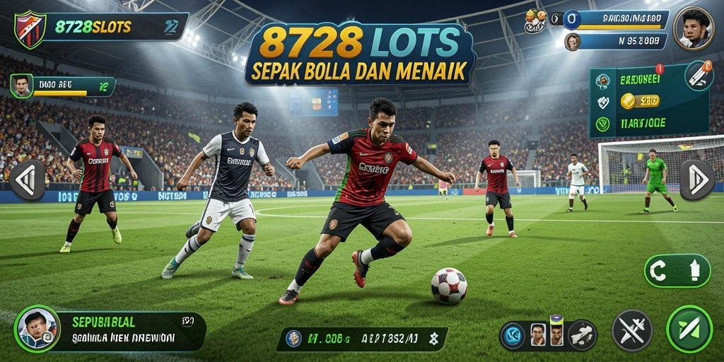 Tampilan gameplay mendebarkan di 8728SLOTS dengan aksi sepak bola nyata.