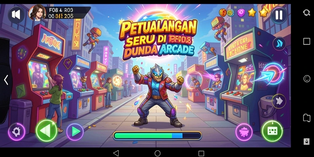 Screenshot utama F08 menampilkan aksi seru dalam gameplay arcade.