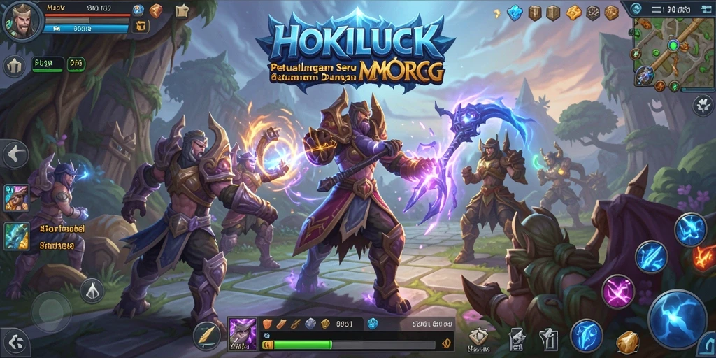 Screenshot utama HOKILUCK menampilkan aksi seru dalam pertempuran MMORPG.