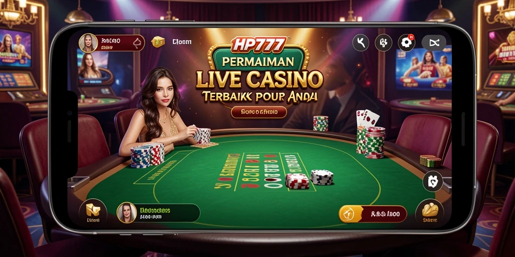 Screenshot HP777 menampilkan dealer langsung dan meja permainan Live Casino.