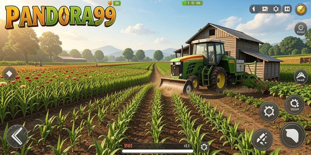 Tampilan gameplay seru saat bertani di PANDORA99.