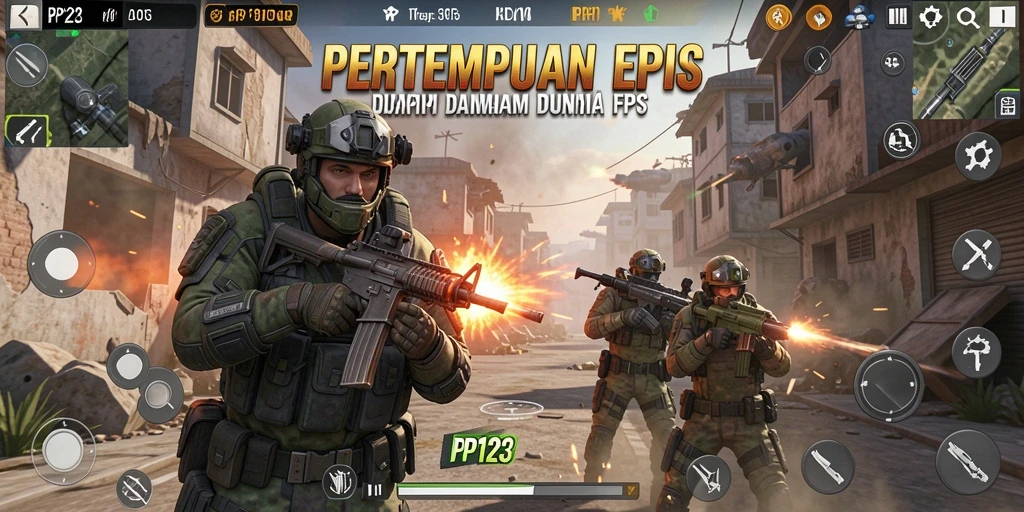 Screenshot gameplay PP123 menampilkan aksi tembak-menembak yang intens dan mendebarkan.