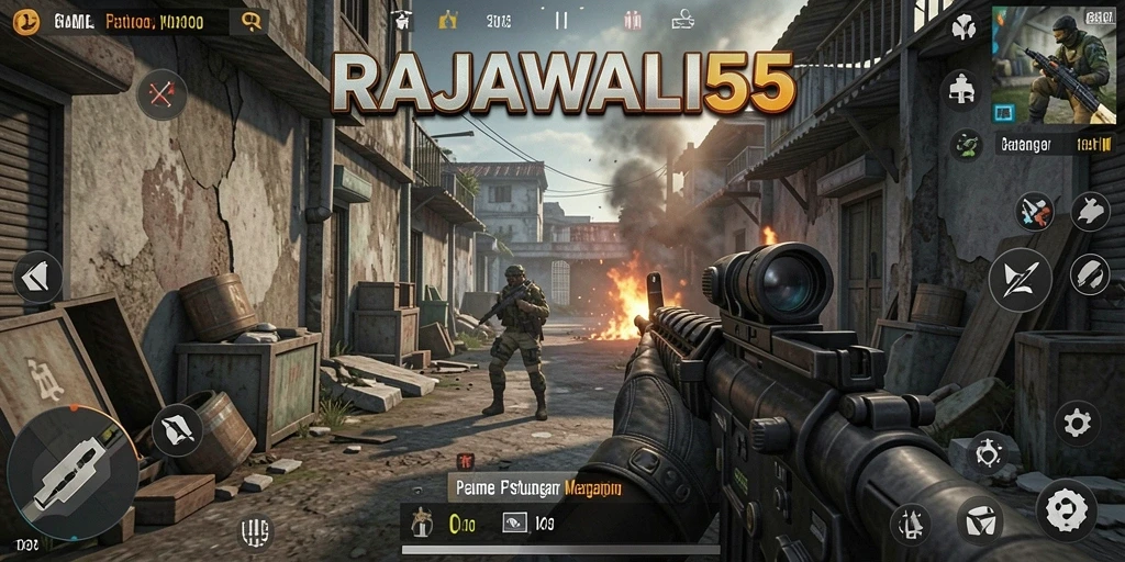 Screenshot gameplay RAJAWALI55 dengan aksi intens dan grafis mengagumkan.