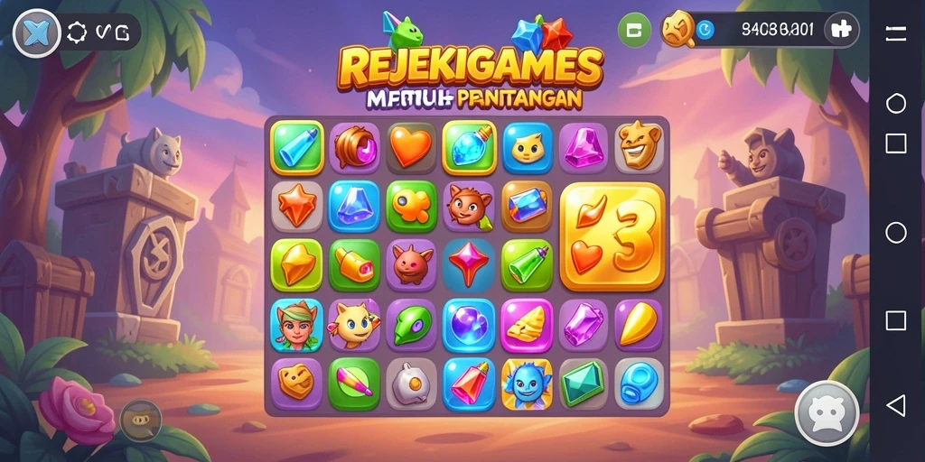 Tangkapan layar gameplay seru REJEKIGAMES dengan tantangan Match-3.