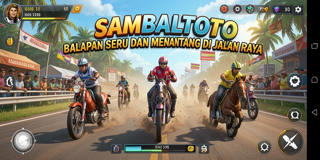 Screenshot gameplay SAMBALTOTO menampilkan aksi balapan yang mendebarkan.