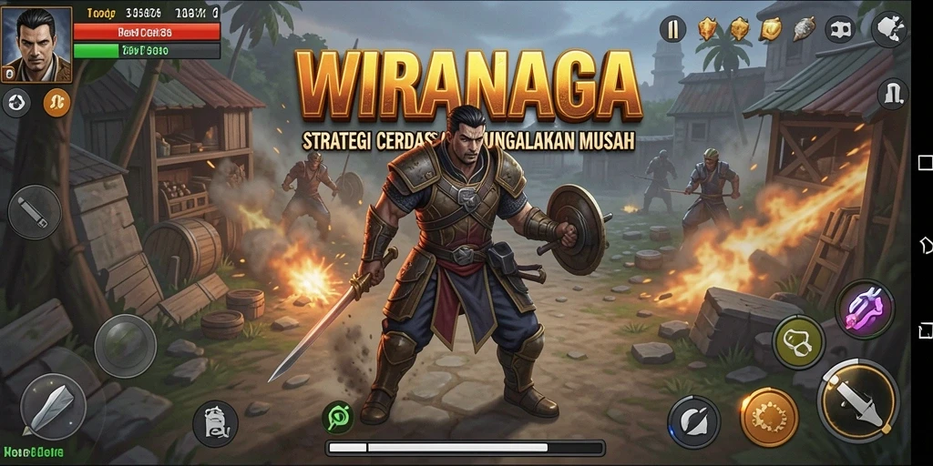 Screenshot gameplay WIRANAGA yang menunjukkan strategi pertempuran intens.